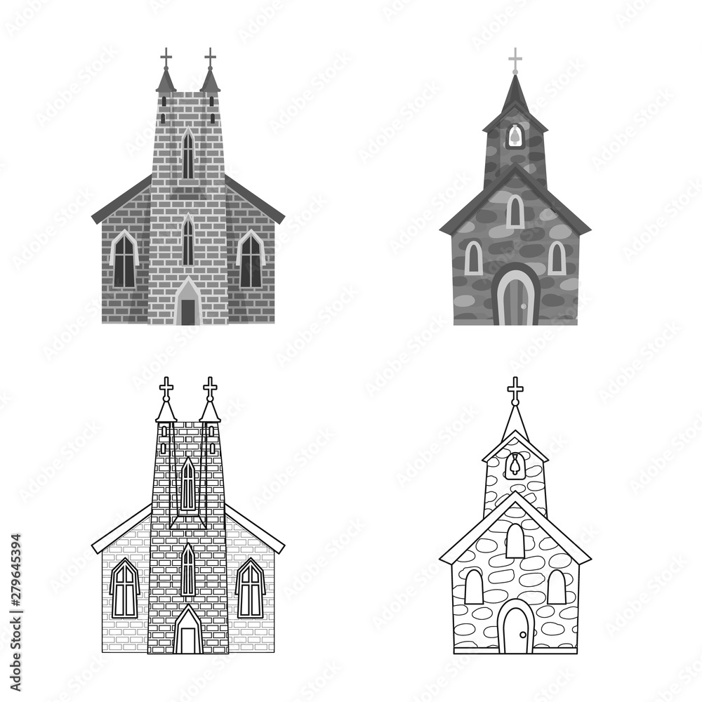 Vector design of cult and temple icon. Set of cult and parish vector icon for stock.