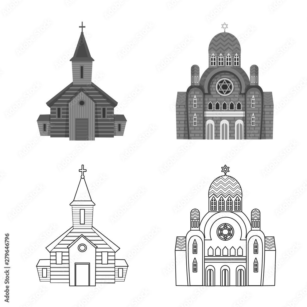 Vector design of cult and temple symbol. Collection of cult and parish vector icon for stock. Vector design of cult and temple symbol. Collection of cult and parish vector icon for stock.