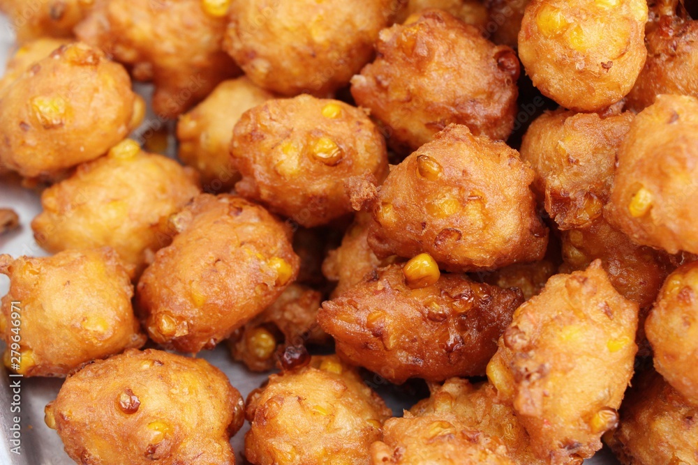 Fried corn cake is delicious at street food Fried corn cake is delicious at street food