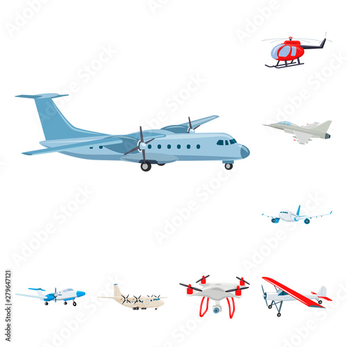 Vector design of plane and transport logo. Collection of plane and sky vector icon for stock.