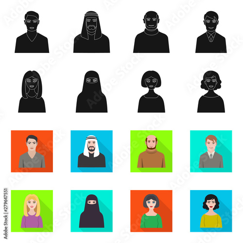 Vector design of hairstyle and profession icon. Collection of hairstyle and character vector icon for stock.