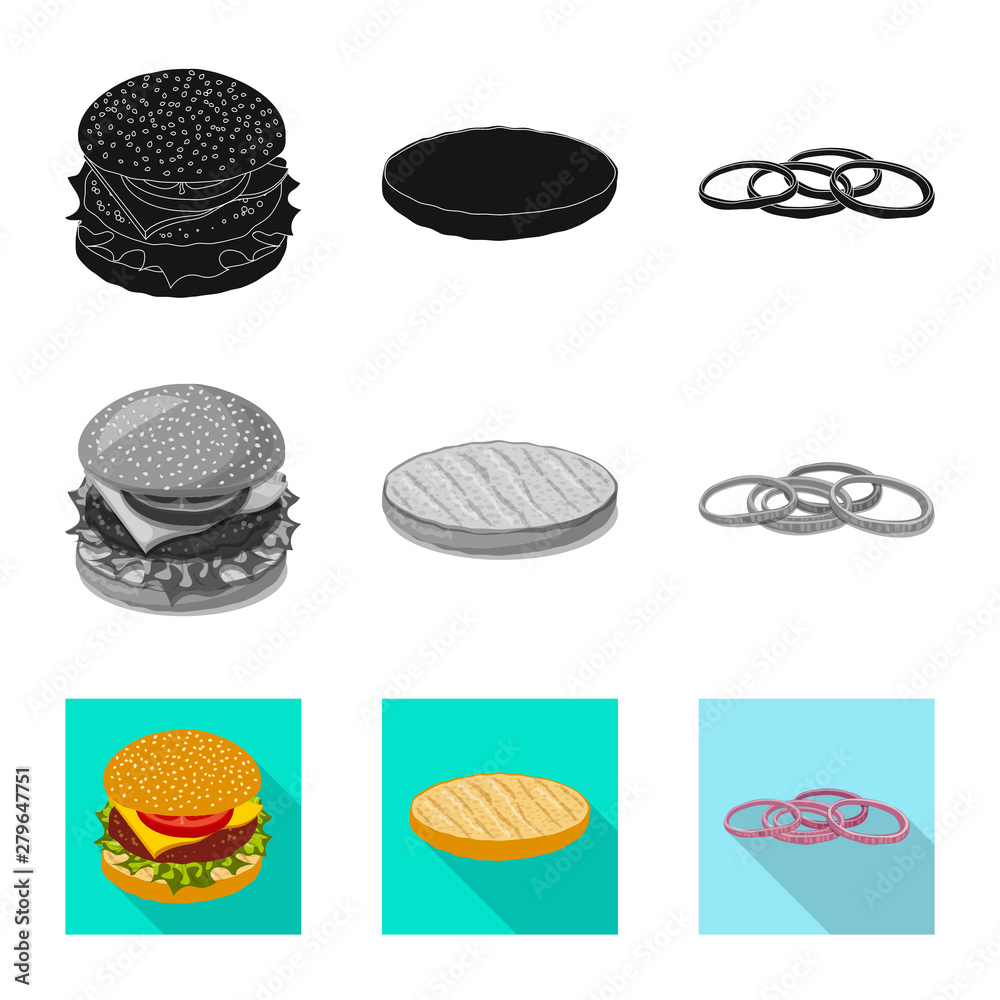 Vector design of burger and sandwich icon. Collection of burger and slice stock vector illustration.