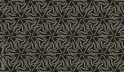 For interior wallpaper, smart design, fashion print.Vector seamless illustration with pattern in triangles style. Dark black color.