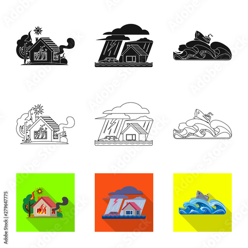 Vector design of natural and disaster symbol. Collection of natural and risk stock vector illustration.