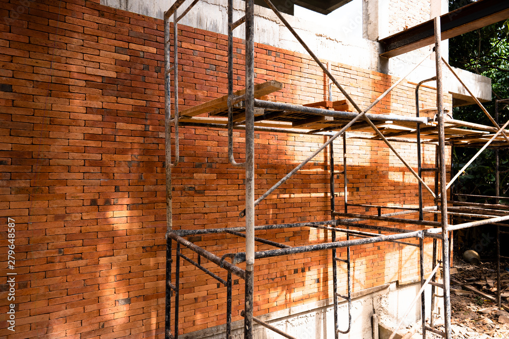 construction site to build home exterior design by vintage brick wall design 