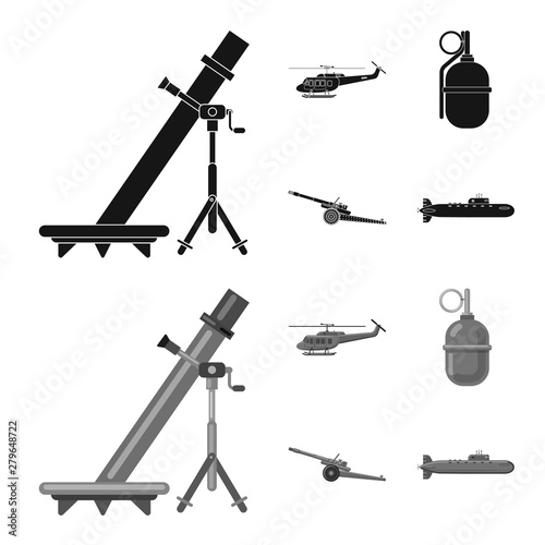 Vector design of weapon and gun sign. Set of weapon and army vector icon for stock.