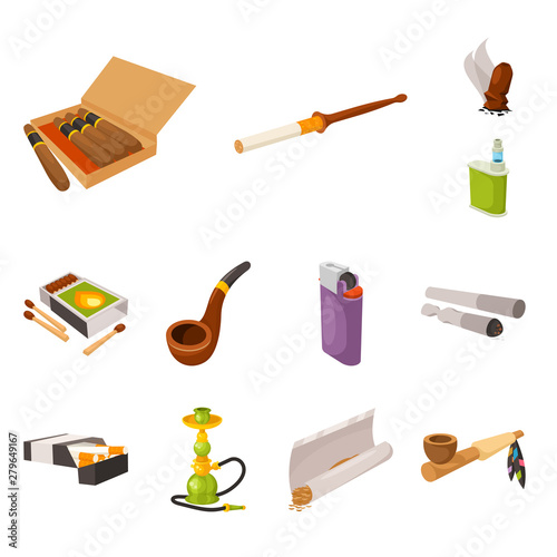 Vector design of tobacco and habit icon. Collection of tobacco and smoker stock symbol for web.
