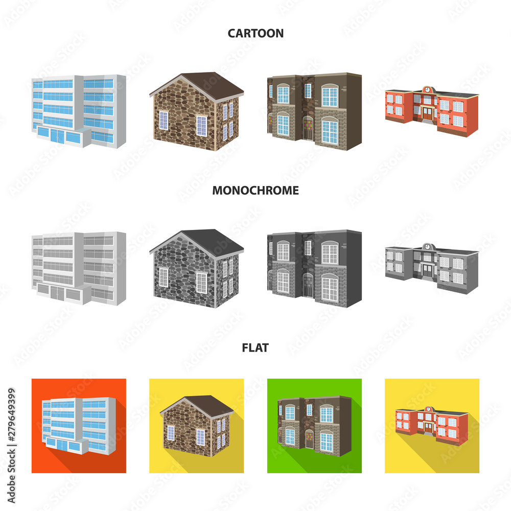 Isolated object of facade and housing icon. Set of facade and infrastructure vector icon for stock.