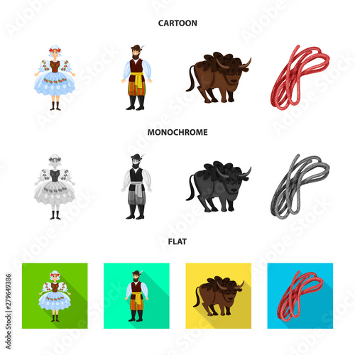 Isolated object of traditional and tour sign. Set of traditional and landmarks stock vector illustration.