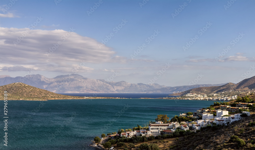 Scenic view to Mirabello bay and Elounda town in Crete island, Greece