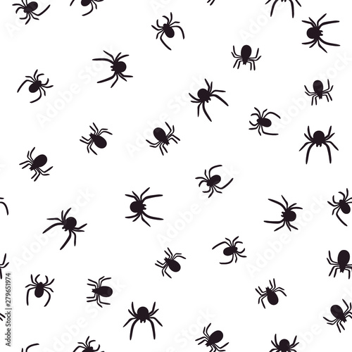 Dark spiders seamless pattern on white background. Vector illustration