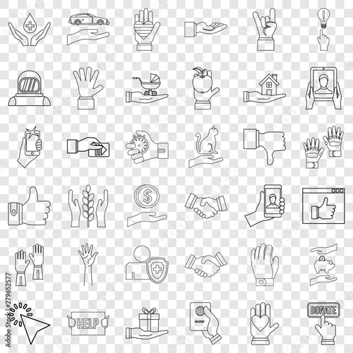 Document icons set. Outline style of 36 document vector icons for web for any design