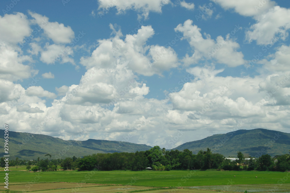 Blue sky with white clouds.