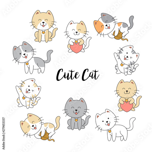 Hand drawn cute cat collection