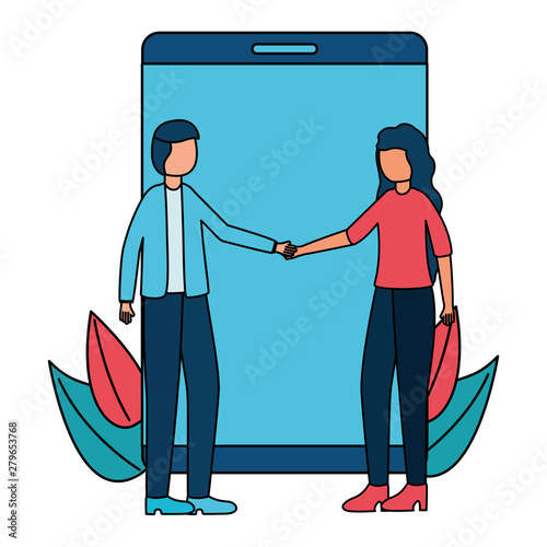 young business couple team with smartphones