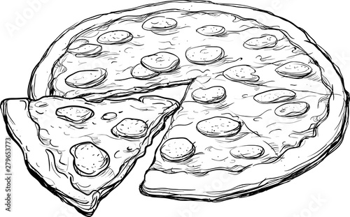 Pepperoni Pizza Sketch Line Art