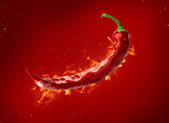 Papier peint photo Piments forts Piment chili rouge en combustion  © dmytro_khlystun