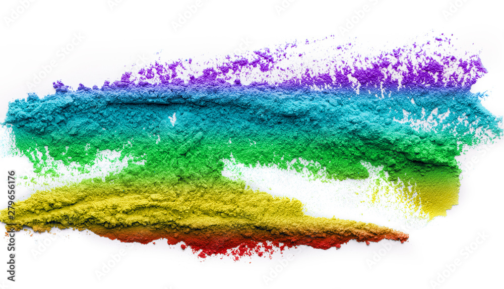Rainbow holi powder splatted on white background Rainbow holi powder splatted on white background