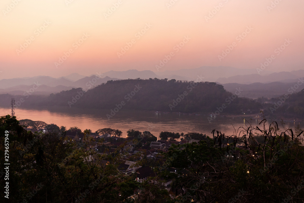 View Of The Mekong River From Mount Phousi In Luang Prabang, Laos..