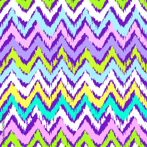 Grunge chevron pattern. Zigzag. Ethnic fabric design. Ikat. Boho. Fashion. Paint lines ornament. Ink strokes wallpaper. Abstract seamless texture.