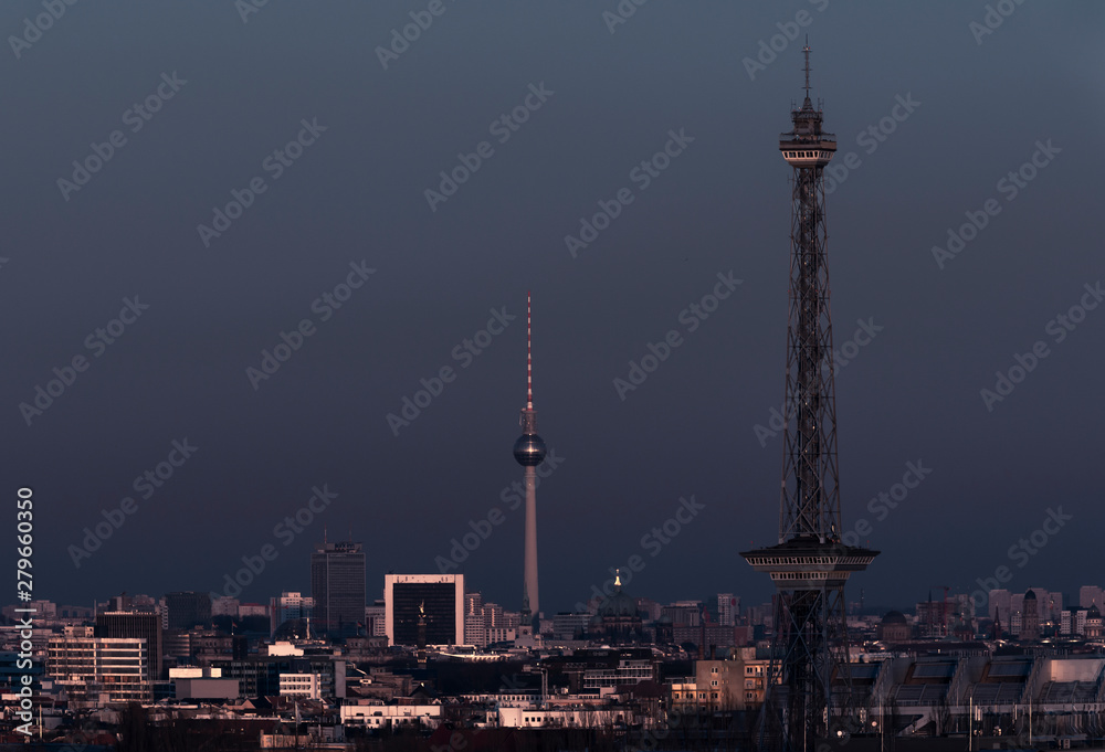 Skyline of the German capital city Berlin at night with Alex and radio tower