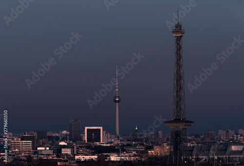 Skyline of the German capital city Berlin at night with Alex and radio tower