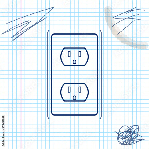 Electrical outlet in the USA line sketch icon isolated on white background. Power socket. Vector Illustration