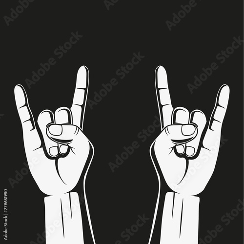 Two hand on black background. Rock sign. Vector illustration.