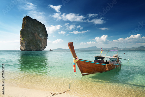 wooden longtail boat at Koh Poda island in Krabi province. Ao Nang, Thailand photo