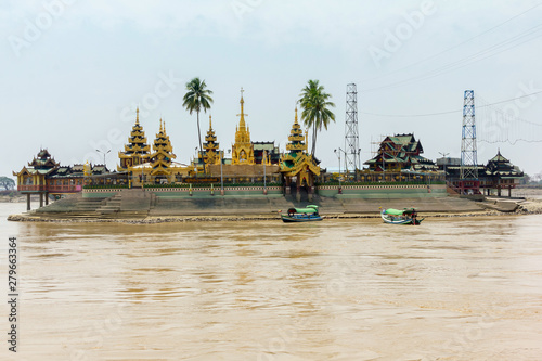 Kyaik Hwaw Wun Pagoda in river at Yangon photo