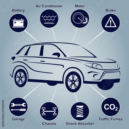 Car Auto Service Abstract Lines. Design elements with mechanical parts icons. Vector illustration