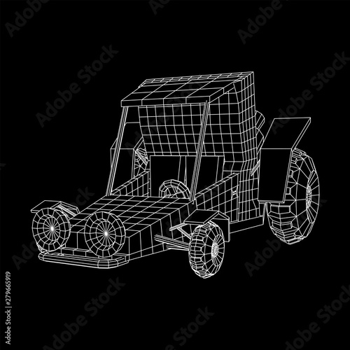 Off road dune buggy car. Terrain vehicle. Outdoor car racing, extreme sport oncept. Wireframe low poly mesh vector illustration