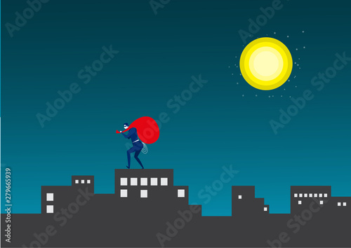 business man steal asset on city midnight background vector illustrator