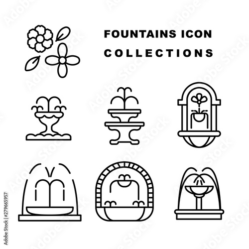 fountain water logo editable stroke line. fountain silhouette vector design. Water splash icon set
