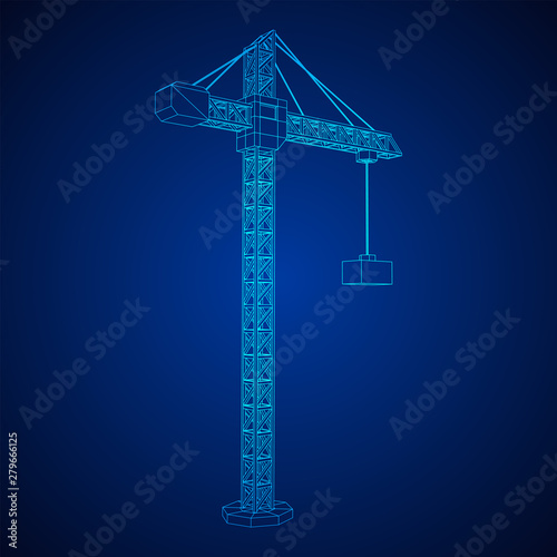 Tower construction building crane. Wireframe low poly mesh vector illustration