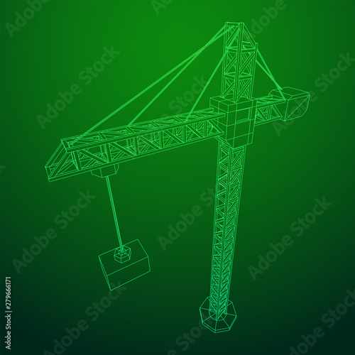 Tower construction building crane. Wireframe low poly mesh vector illustration