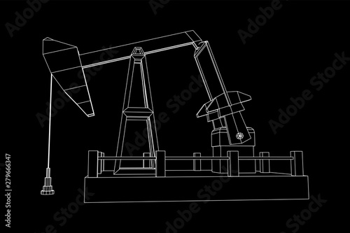 Oil well rig jack. Finance economy polygonal petrol production. Petroleum fuel industry pumpjack derricks pumping drilling. Wireframe low poly mesh vector illustration © newb1