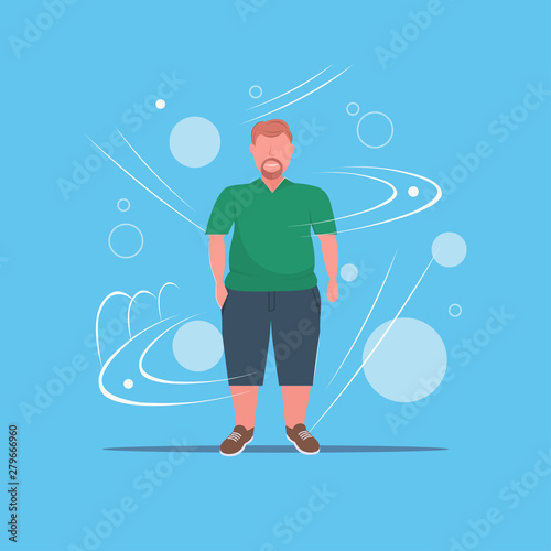 fat overweight man standing pose unhealthy lifestyle concept obese guy in casual clothes over size male cartoon character full length flat
