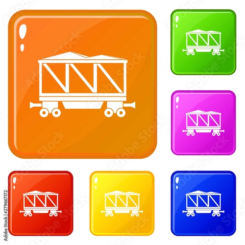 Railway wagon icons set collection vector 6 color isolated on white background