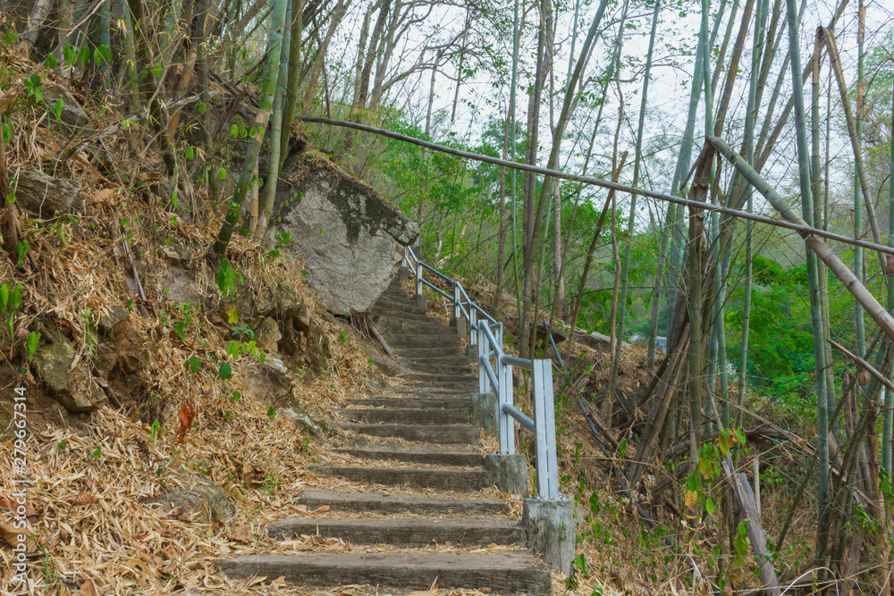 concrete ladder at klong nam lai waterfall in klong lan nation park