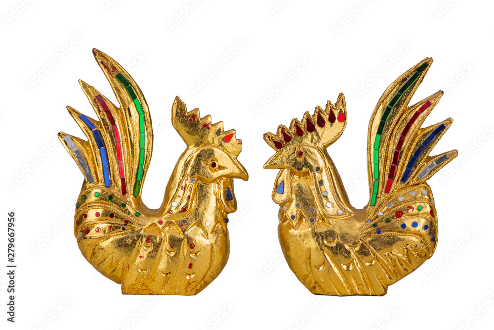 Golden chicken statue isolated with white background Golden chicken statue isolated with white background
