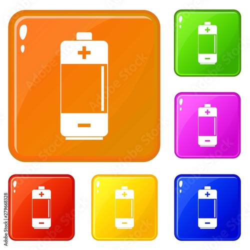 Alkaline battery icons set collection vector 6 color isolated on white background