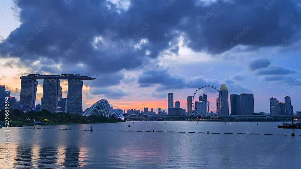 4K.Time lapse View sunset at financial central business district building of Singapore city 