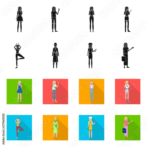 Isolated object of posture and mood icon. Set of posture and female stock symbol for web.