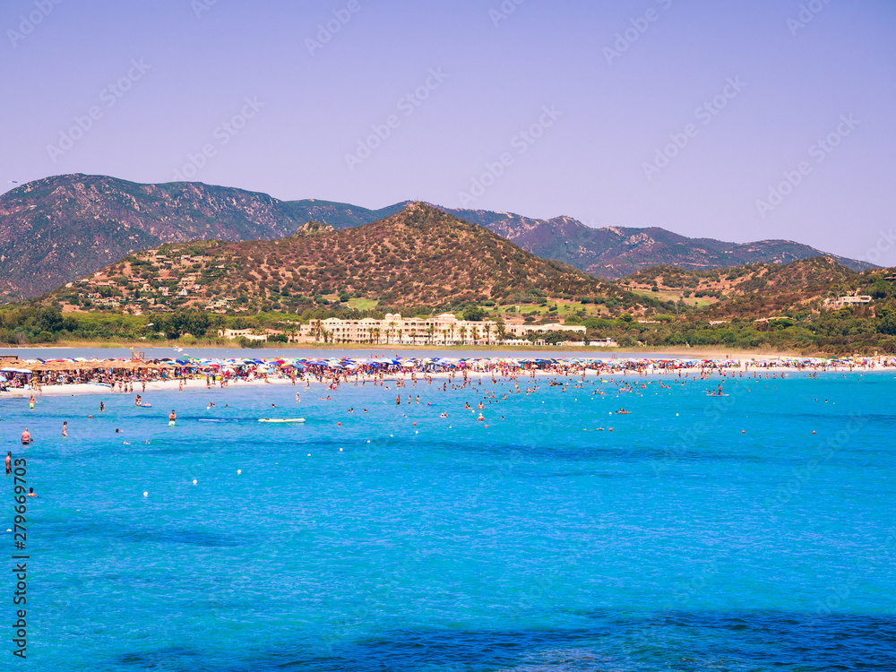 Fototapeta premium Transparent and turquoise sea in Porto Giunco, Sardinia, Italy