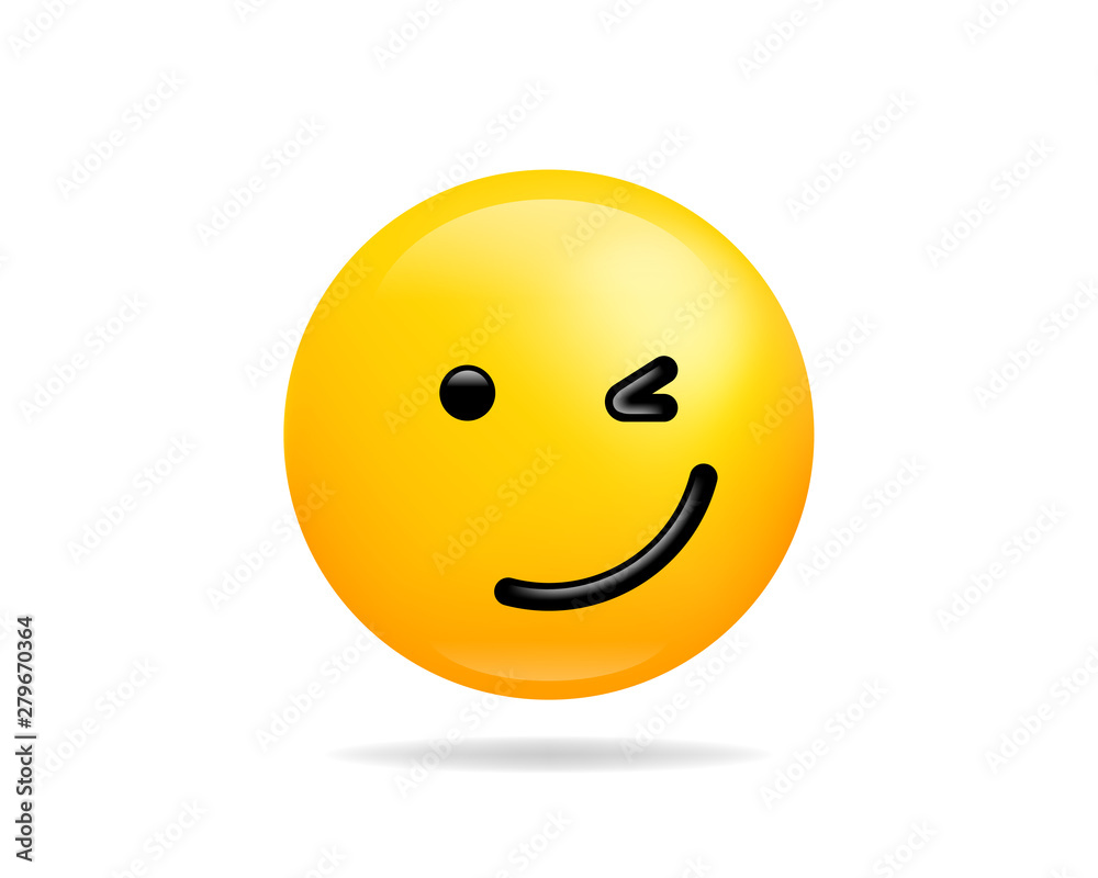 Emoji smile icon vector symbol. Winking face yellow cartoon character. Emoji smile icon vector symbol. Winking face yellow cartoon character.
