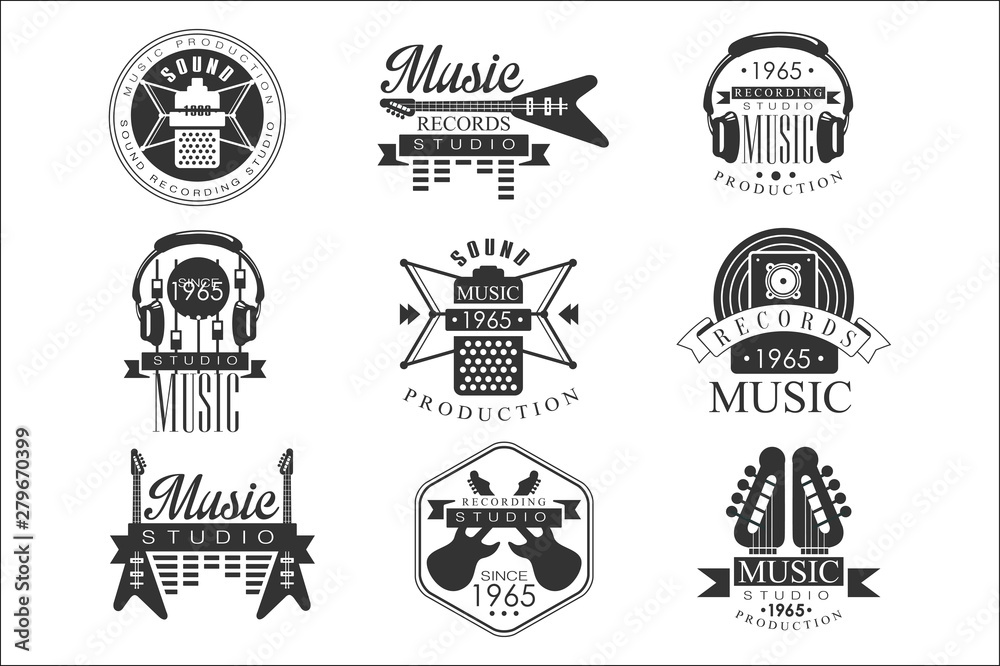 Music Record Studio Black And White Emblems