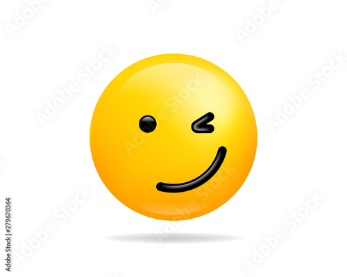 Emoji smile icon vector symbol. Winking face yellow cartoon character.