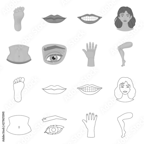 Isolated object of body and part icon. Collection of body and anatomy vector icon for stock.