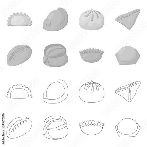 Vector design of products and cooking symbol. Collection of products and appetizer stock vector illustration.